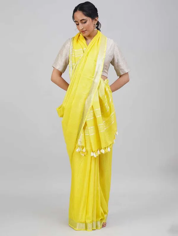 Yellow_Bhagalpuri_Cotton_Linen_Saree_For_Women