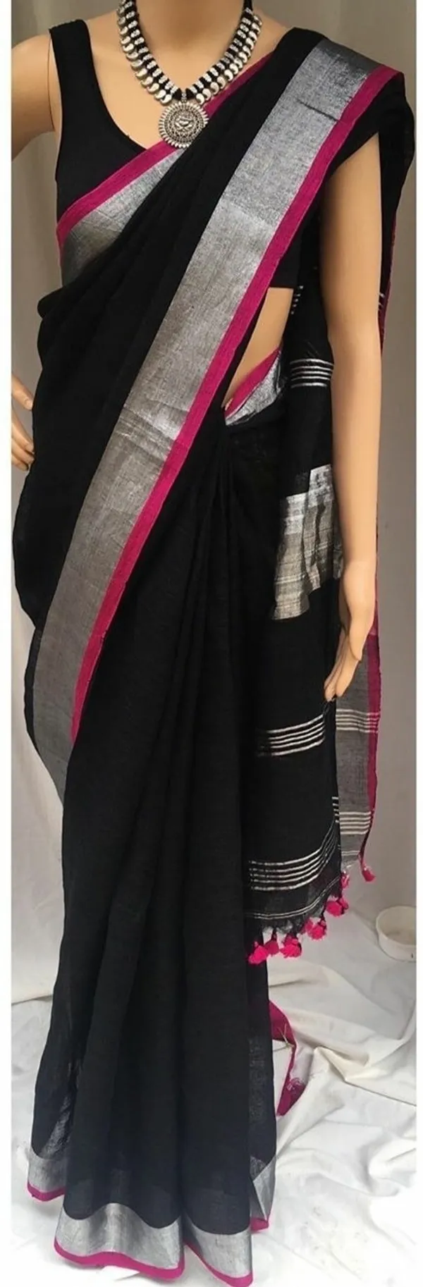 Black_Bhagalpuri_Cotton_Linen_Saree_For_Women