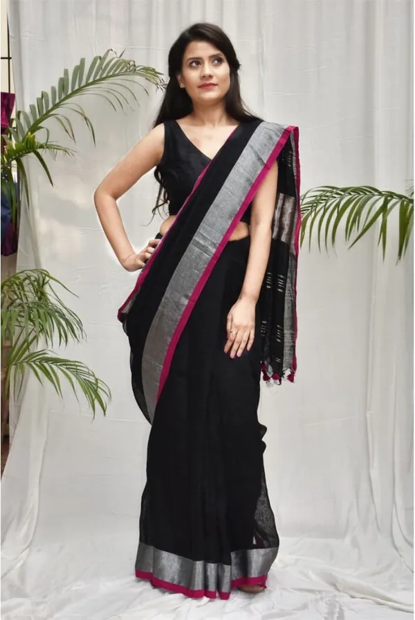 Black_Bhagalpuri_Cotton_Linen_Saree_For_Women