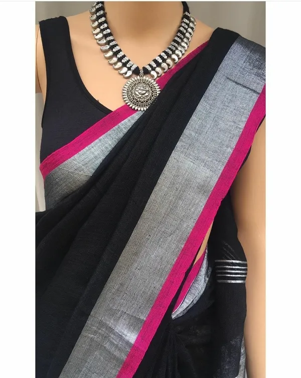 Black_Bhagalpuri_Cotton_Linen_Saree_For_Women
