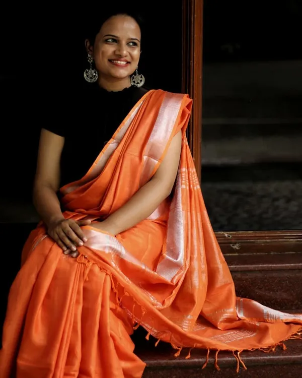 Orange_Bhagalpuri_Cotton_Linen_Saree_For_Women