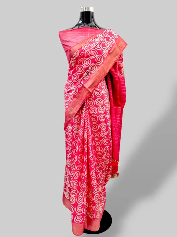 Pink_Hand_Batik_Silk_Blend_Saree_For_Women