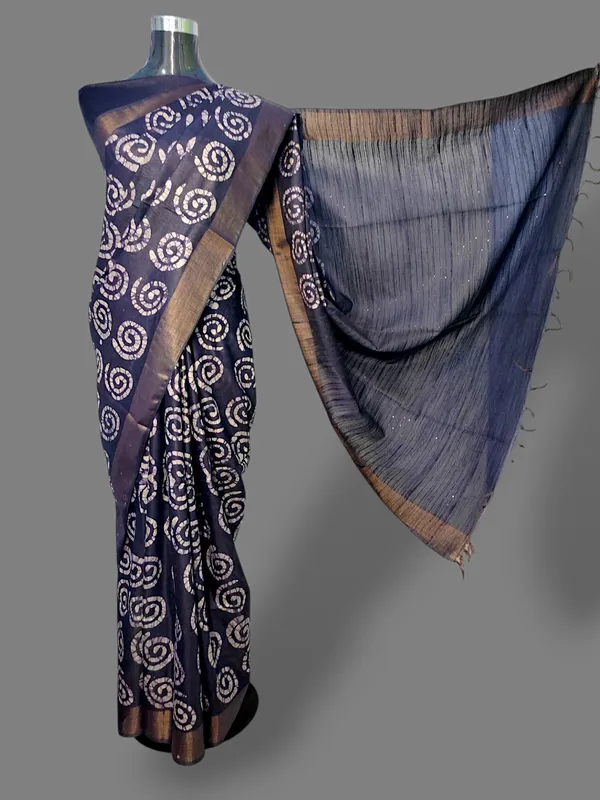 Blue_Hand_Batik_Silk_Blend_Saree_For_Women