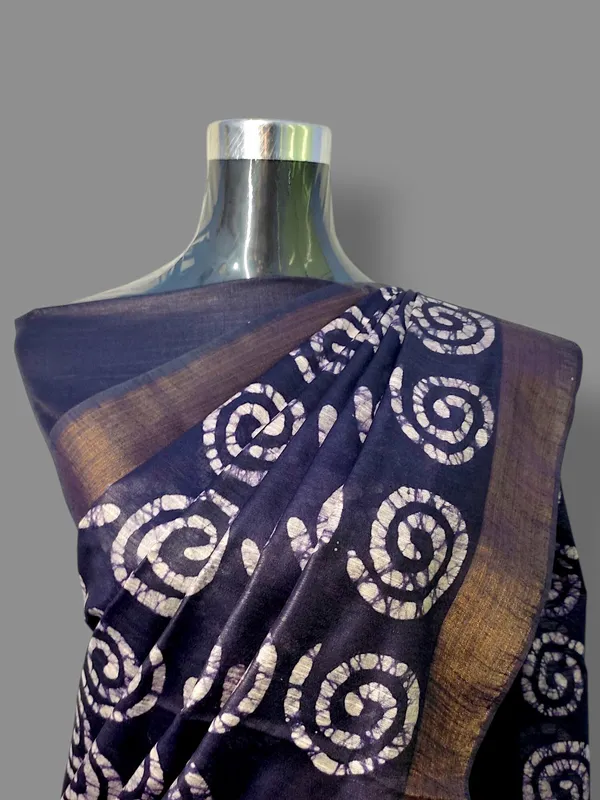 Blue_Hand_Batik_Silk_Blend_Saree_For_Women
