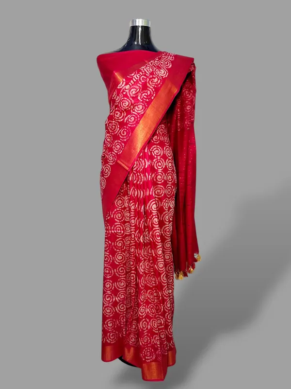 Red_Hand_Batik_Silk_Blend_Saree_For_Women