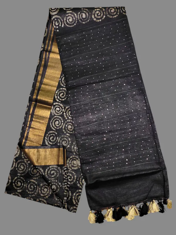 Black_Hand_Batik_Silk_Blend_Saree_For_Women
