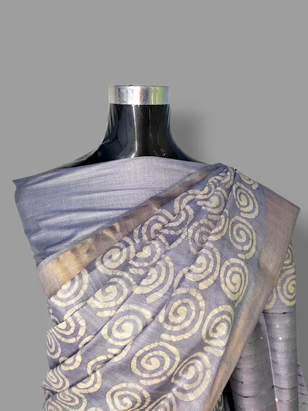 Grey_Hand_Batik_Silk_Blend_Saree_For_Women