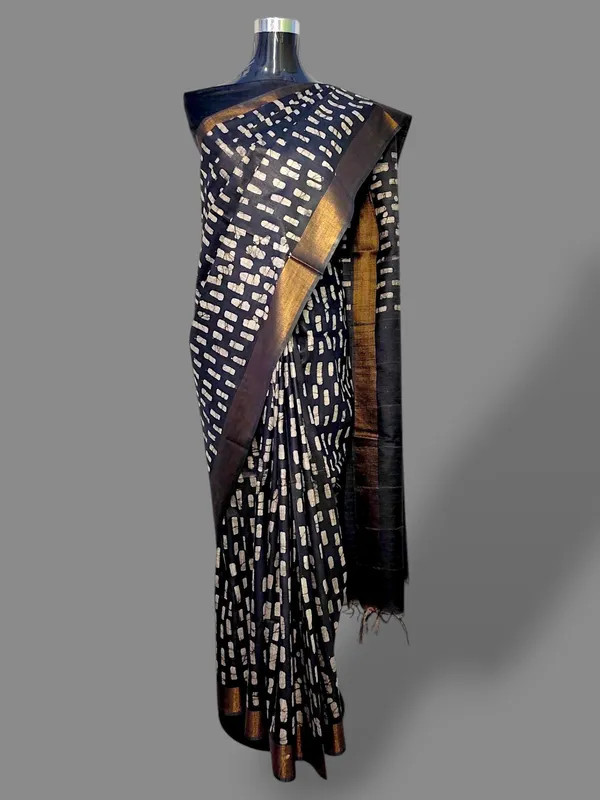 Black_Hand_Batik_Cotton_Silk_Saree_For_Women