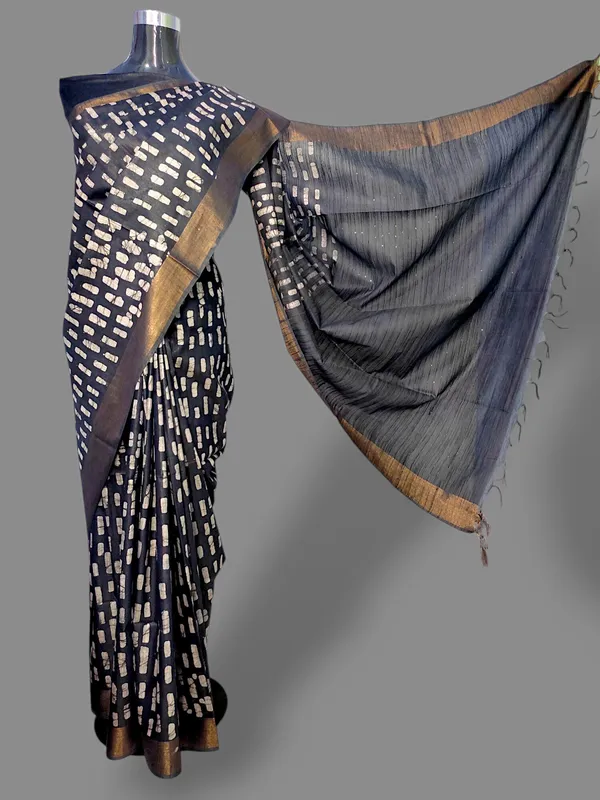 Black_Hand_Batik_Cotton_Silk_Saree_For_Women