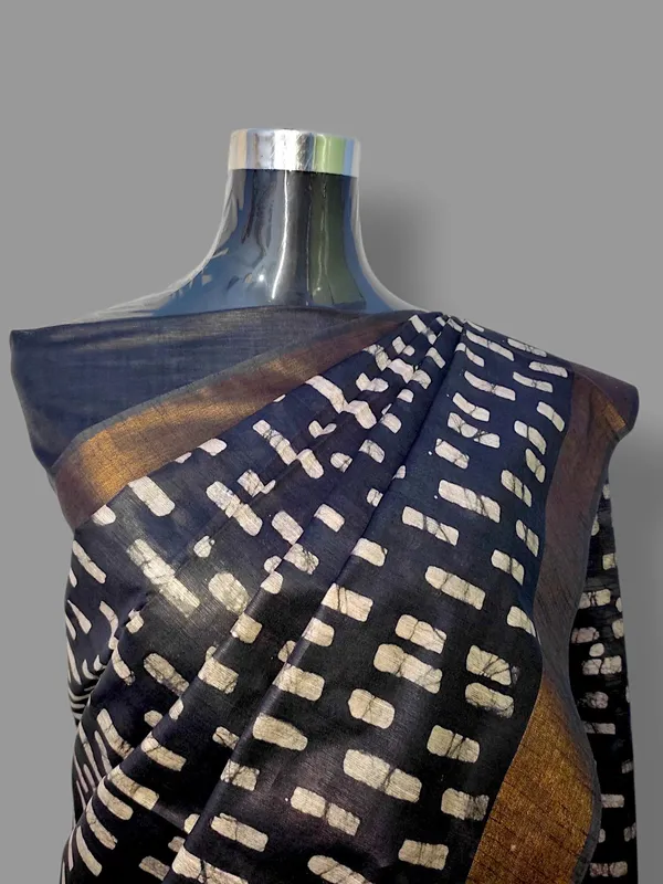 Black_Hand_Batik_Cotton_Silk_Saree_For_Women