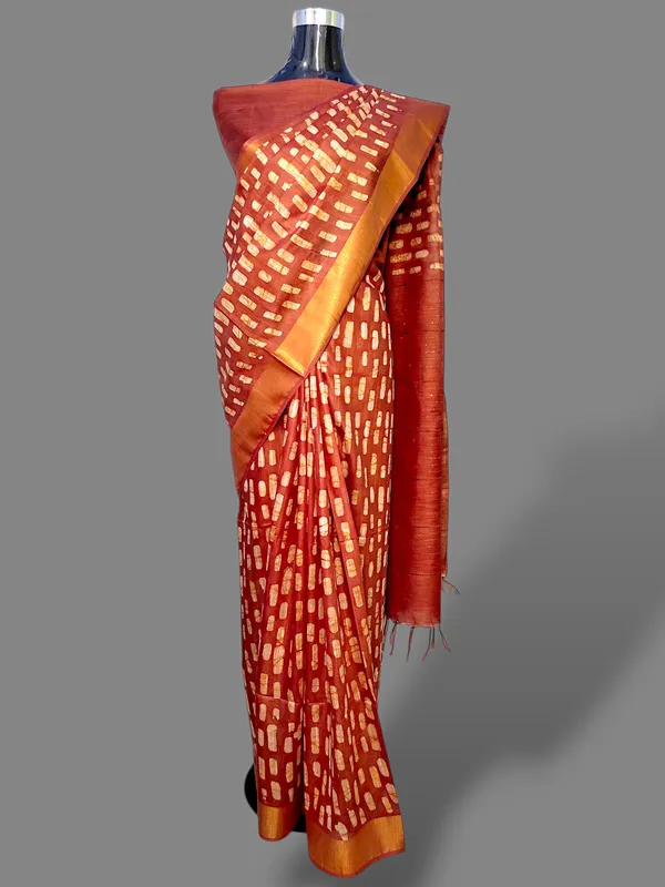 Orange_Hand_Batik_Cotton_Silk_Saree_For_Women