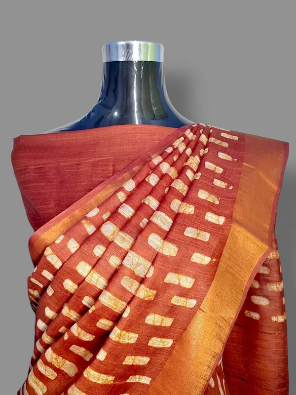 Orange_Hand_Batik_Cotton_Silk_Saree_For_Women