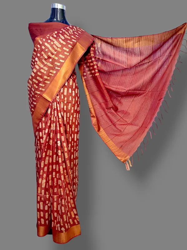 Orange_Hand_Batik_Cotton_Silk_Saree_For_Women