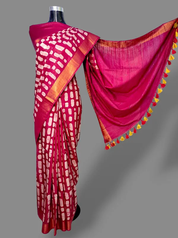 Maroon_Hand_Batik_Cotton_Silk_Saree_For_Women