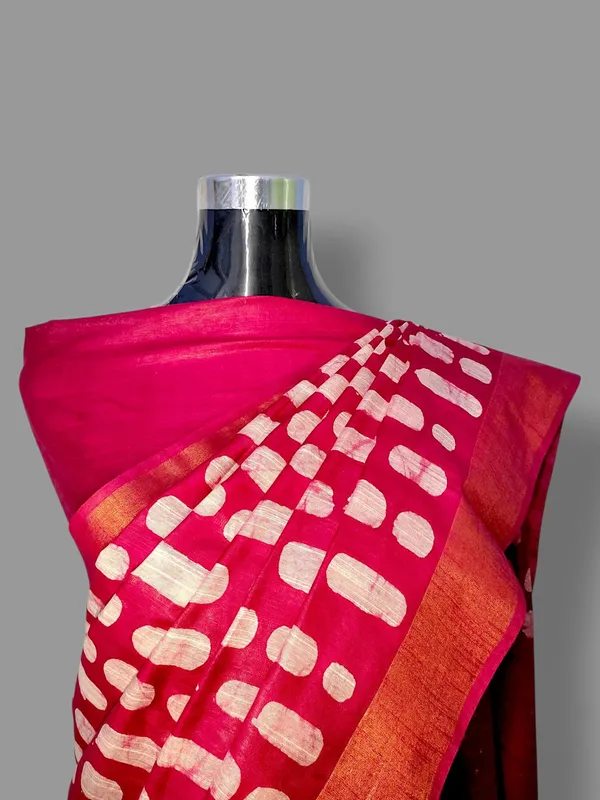 Maroon_Hand_Batik_Cotton_Silk_Saree_For_Women