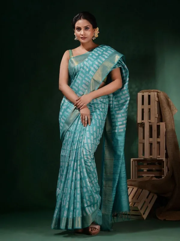 Blue_Hand_Batik_Silk_Blend_Saree_For_Women