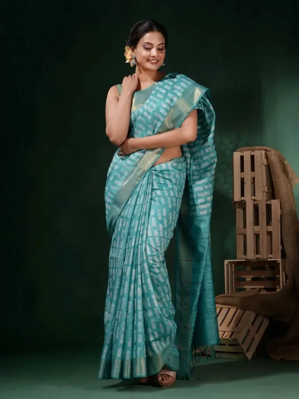 Blue_Hand_Batik_Silk_Blend_Saree_For_Women