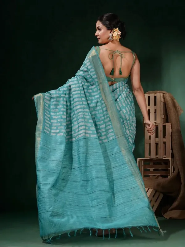 Blue_Hand_Batik_Silk_Blend_Saree_For_Women