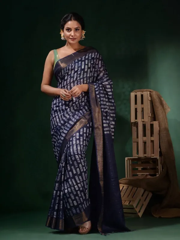 Blue_Hand_Batik_Silk_Blend_Saree_For_Women