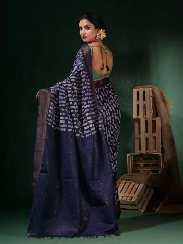 Blue_Hand_Batik_Silk_Blend_Saree_For_Women