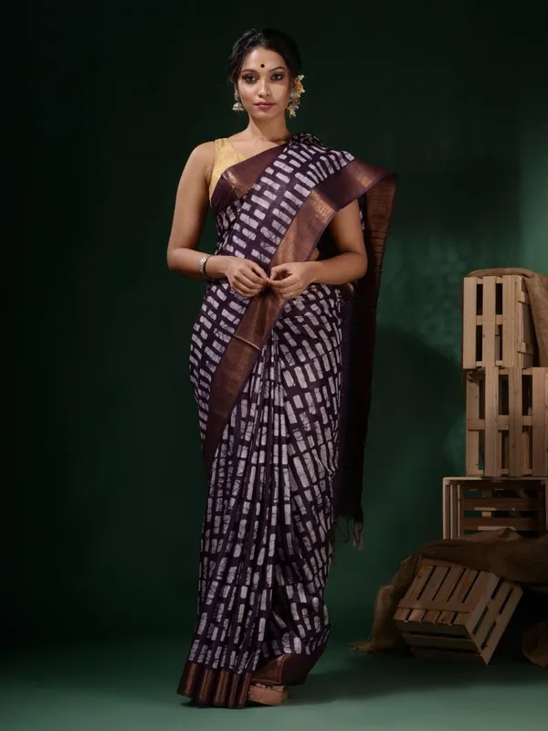 Purple_Hand_Batik_Silk_Blend_Saree_For_Women