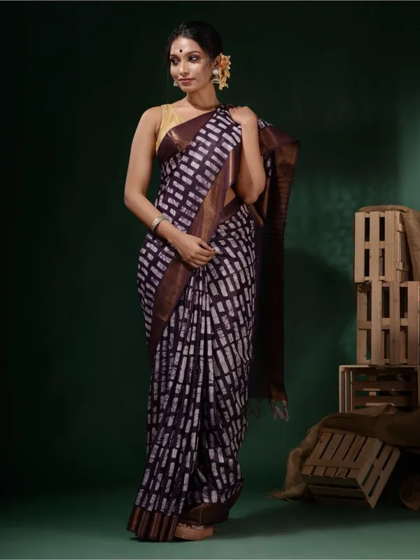 Purple_Hand_Batik_Silk_Blend_Saree_For_Women