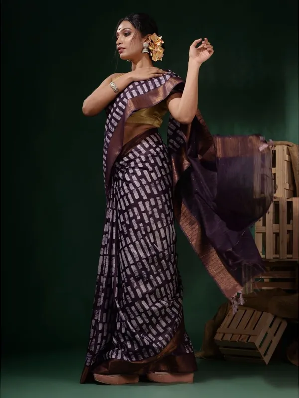 Purple_Hand_Batik_Silk_Blend_Saree_For_Women