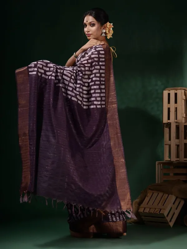 Purple_Hand_Batik_Silk_Blend_Saree_For_Women