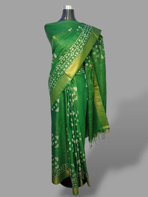Green_Hand_Batik_Silk_Blend_Saree_For_Women