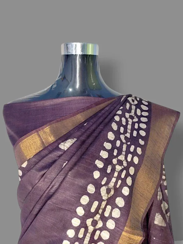 Brown_Hand_Batik_Silk_Blend_Saree_For_Women