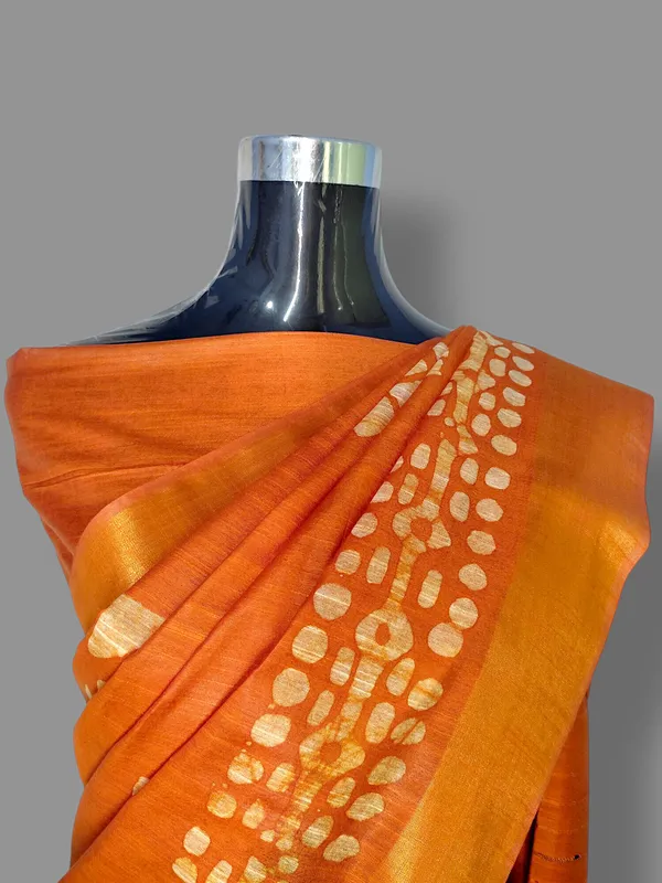 Orange_Hand_Batik_Silk_Blend_Saree_For_Women