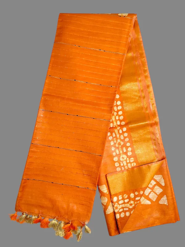 Orange_Hand_Batik_Silk_Blend_Saree_For_Women