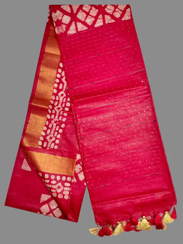 Red_Hand_Batik_Silk_Blend_Saree_For_Women