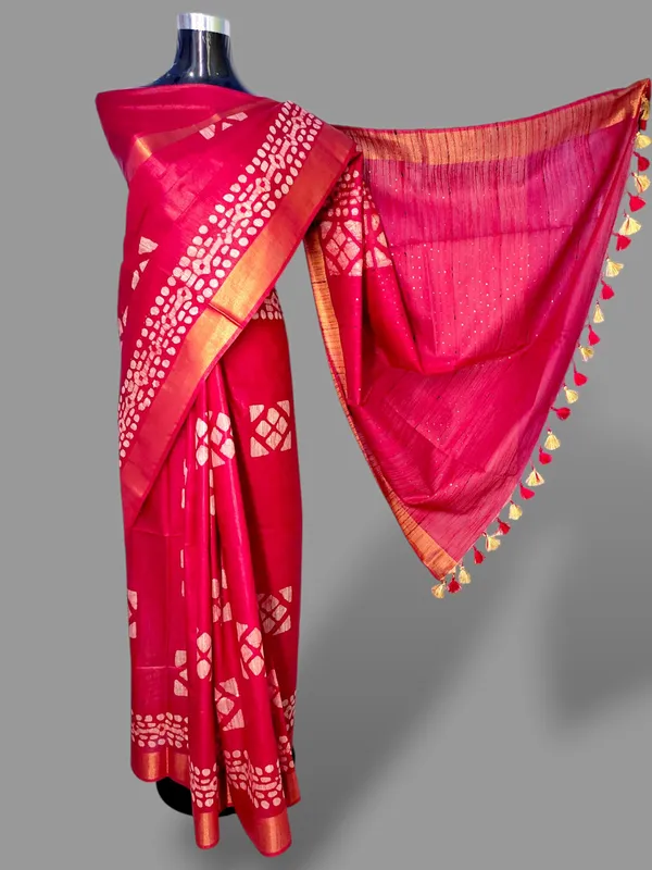 Red_Hand_Batik_Silk_Blend_Saree_For_Women