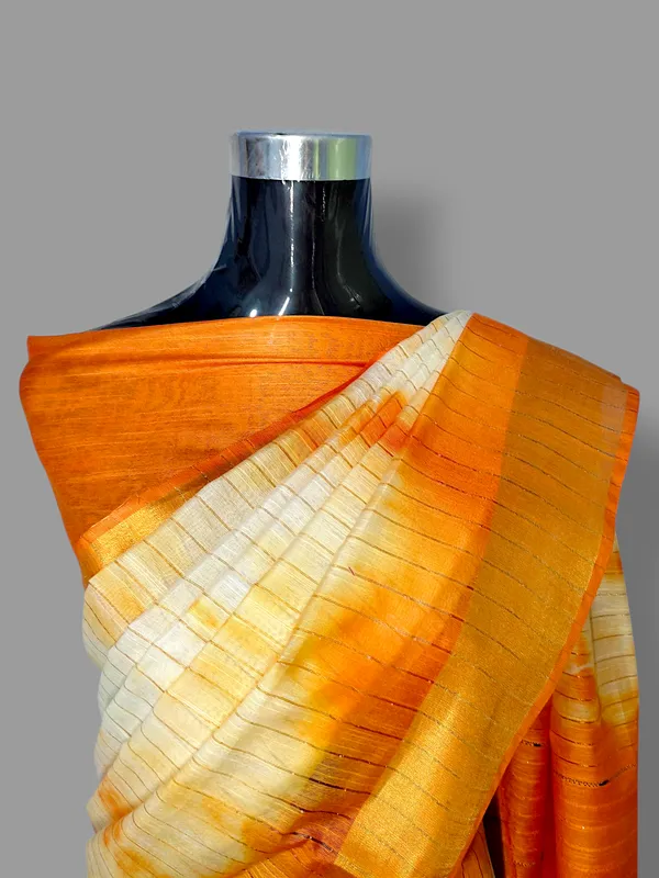 Orange_Handcaafted_Colorblock_Cotton_Silk_Blend_Saree_with_Running_Blouse_Piece_–_Woven_by_Bhagalpur_Artisans_|_Hatha_Karagha