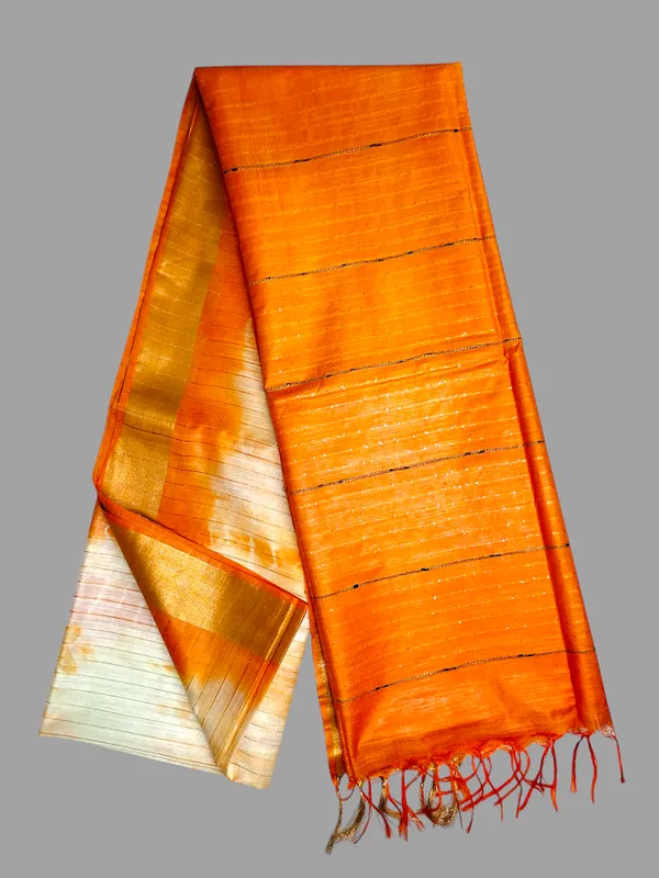 Orange_Handcaafted_Colorblock_Cotton_Silk_Blend_Saree_with_Running_Blouse_Piece_–_Woven_by_Bhagalpur_Artisans_|_Hatha_Karagha