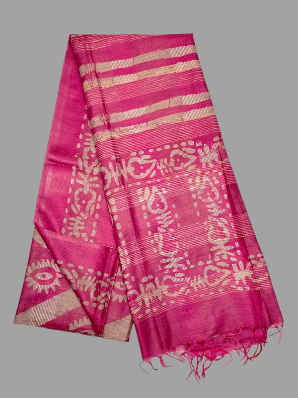 Pink_Hand_Batik_Printed_Bamboo_Silk_Blend_Saree_with_Running_Blouse_Piece_by_Hatha_Karagha
