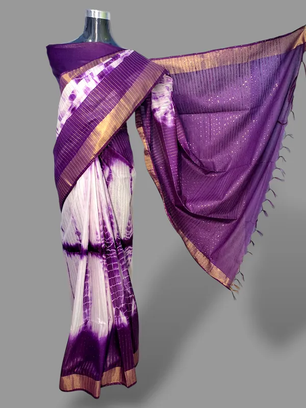 Purple_Handcrafted_Colorblock_Cotton_Silk_Blend_Saree_with_Running_Blouse_Piece_–_Woven_by_Bhagalpur_Artisans_|_Hatha_Karagha