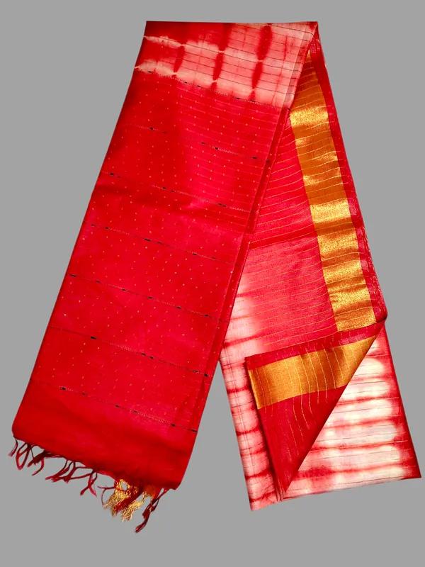 Red_Handcaafted_Colorblock_Cotton_Silk_Blend_Saree_with_Running_Blouse_Piece_–_Woven_by_Bhagalpur_Artisans_|_Hatha_Karagha