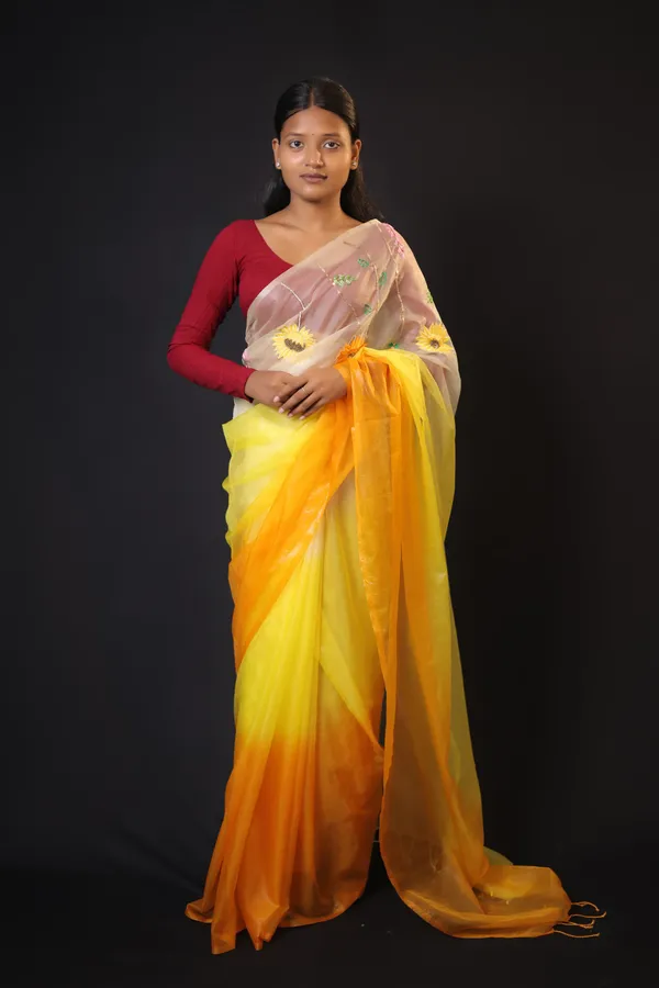 Yellow_Triple-Shade_Organza_Saree_|_Sun-Kissed_Handwoven_Bhagalpuri_Elegance_with_Exquisite_Thread_Embroidery_–_Hatha_Karagha