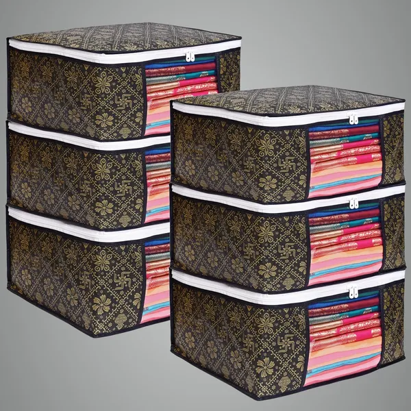 Golden_Black_Polyester_Multiple_Foldable_Royal_Print_Saree_Cover_(45L_X_34W_X_22H_Cm)