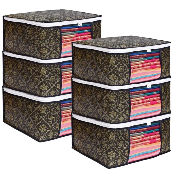 Golden_Navy_Blue_Polyester_Multiple_Foldable_Royal_Print_Saree_Cover_(45L_X_34W_X_22H_Cm)