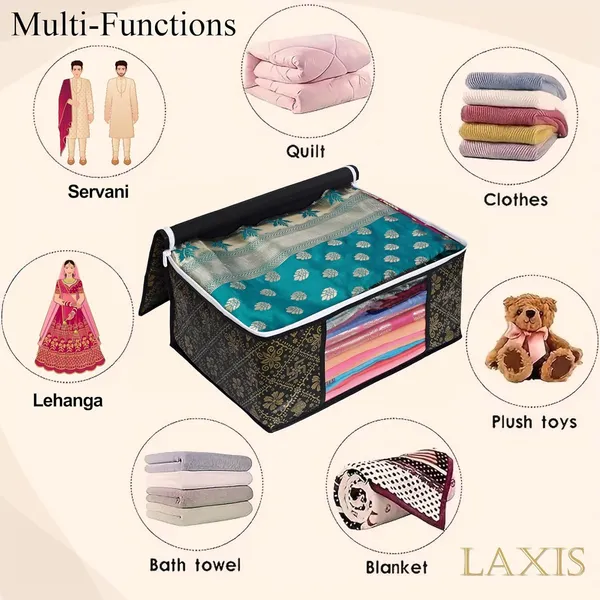 Golden_Navy_Blue_Polyester_Multiple_Foldable_Royal_Print_Saree_Cover_(45L_X_34W_X_22H_Cm)