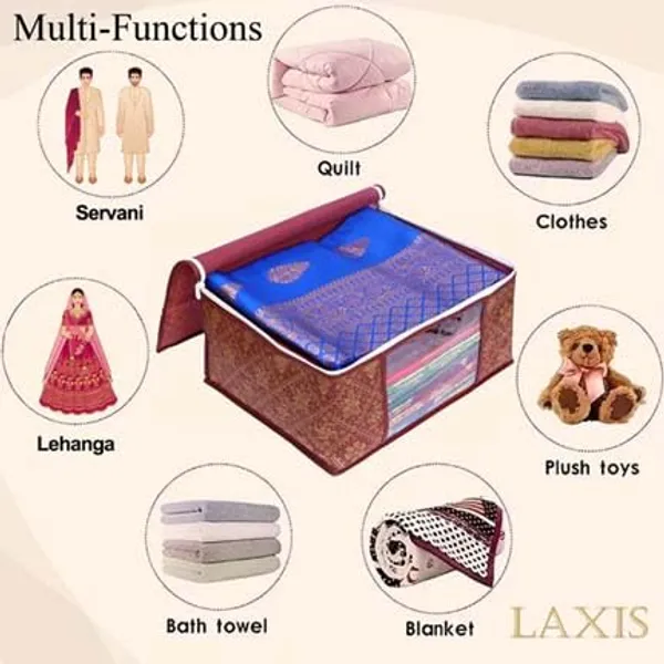 Golden_Maroon_Polyester_Multiple_Foldable_Royal_Print_Saree_Cover_Set_(45L_X_34W_X_22H_Cm)