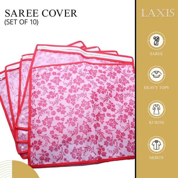 Peach_Polypropylene_Printed_Single_Saree_Cover_Set_Of_10