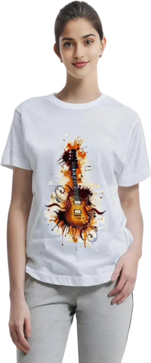 White_Polycotton_Crew_Neck_Printed_T-Shirt_For_Women