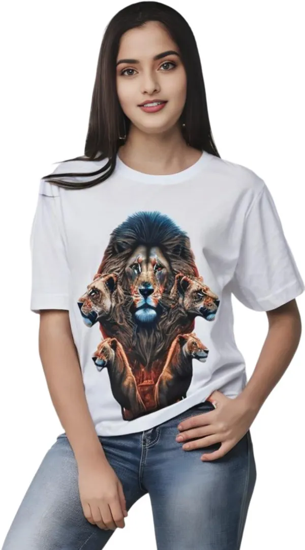 White_Polycotton_Crew_Neck_Printed_T-Shirt_For_Women