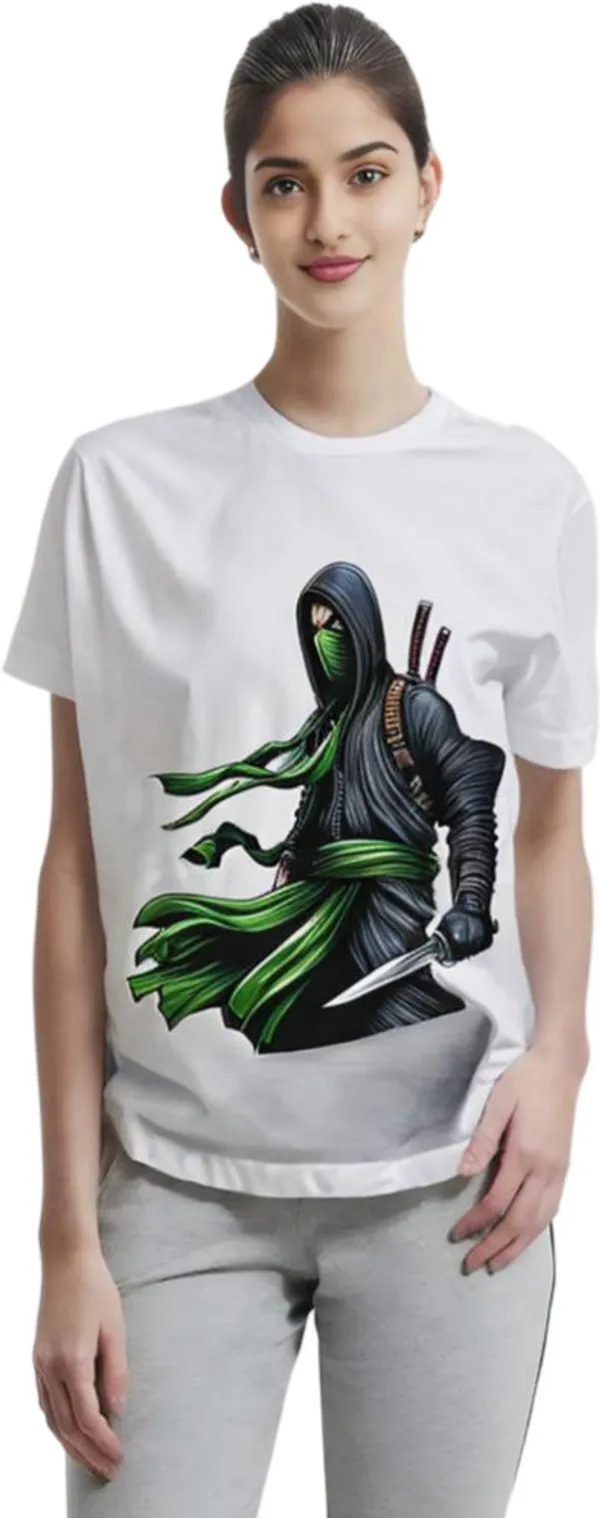 White_Polycotton_Crew_Neck_Printed_T-Shirt_For_Women
