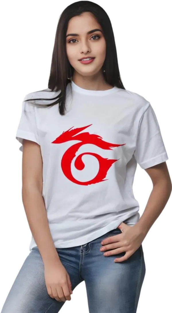 White_Polycotton_Crew_Neck_Printed_T-Shirt_For_Women