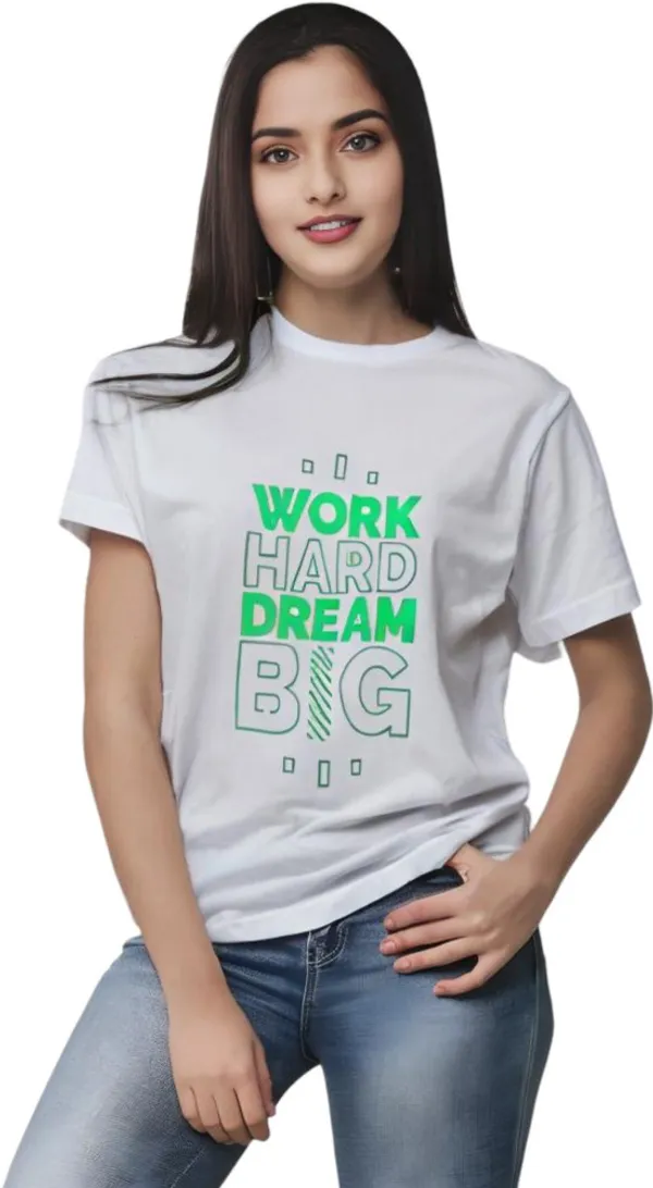 White_Polycotton_Crew_Neck_Printed_T-Shirt_For_Women